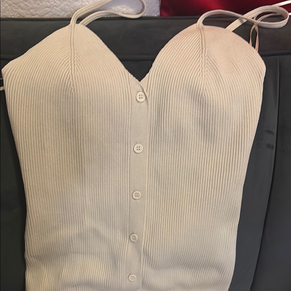 Cream Ribbed Button-Up Tank Top